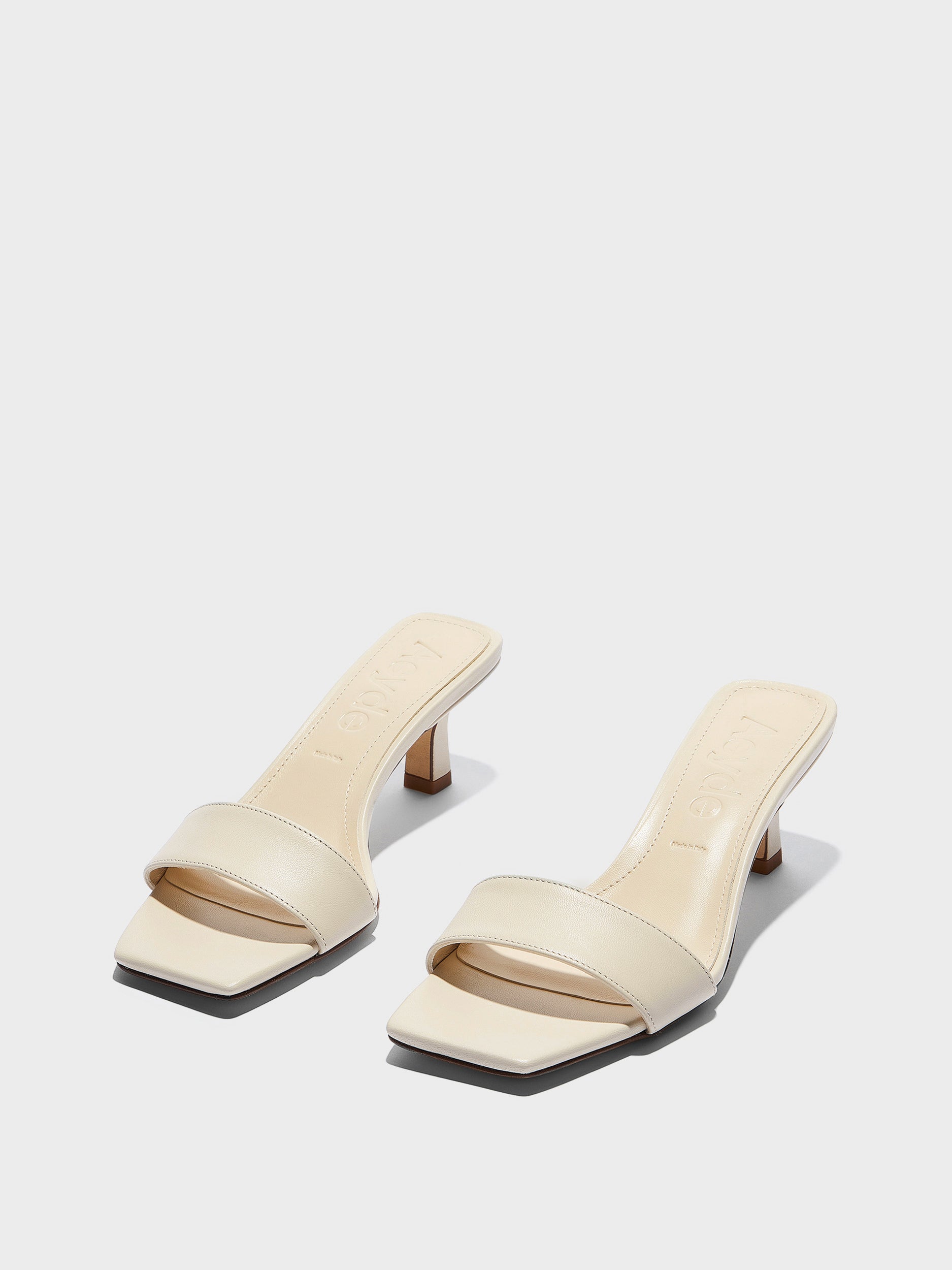 Aeyde | Gilly Leather Heeled Sandals for Women | Creamy Nappa | Square Toe | Mid Heel | Luxury Materials | Handmade in Italy