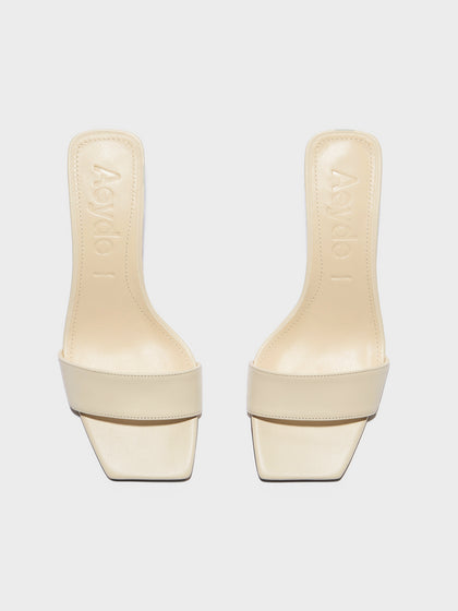 Aeyde | Gilly Leather Heeled Sandals for Women | Creamy Nappa | Square Toe | Mid Heel | Front View