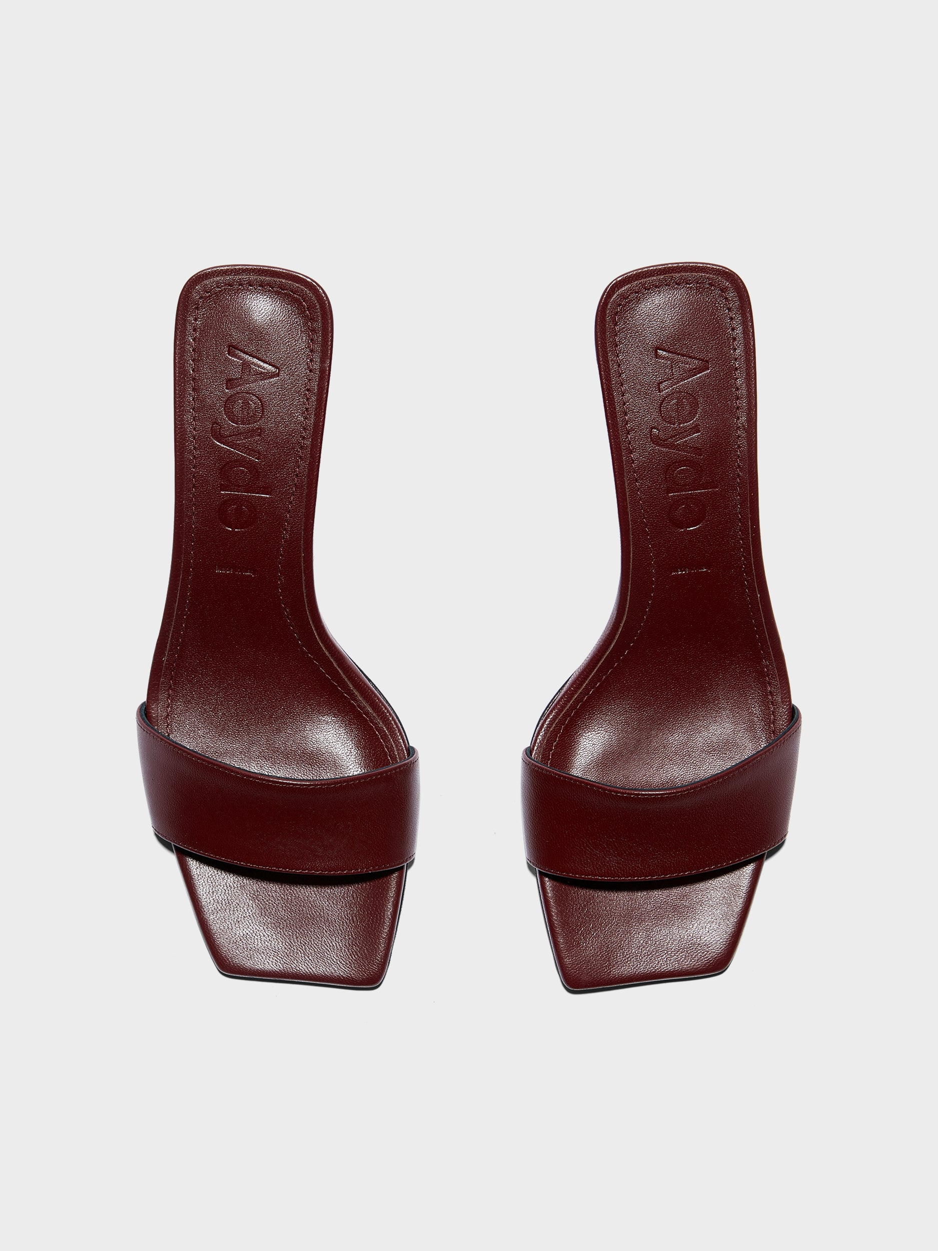Aeyde | Gilly Leather Heeled Sandals for Women | Port Nappa | Square Toe | Mid Heel | Front View
