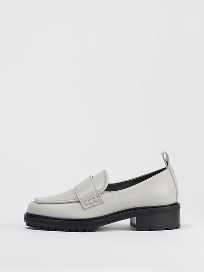 Aeyde | Ruth Chalk Calf Leather Loafers, Flats for Women |  | Round Toe | Mid Heel | Side View