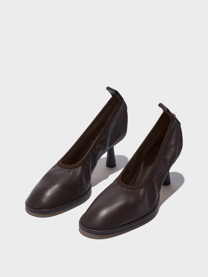Aeyde | Giulia Stiletto Pumps Leather Pumps for Women | Moka Nappa | Round Toe | Mid Heel | Luxury Materials | Handmade in Italy
