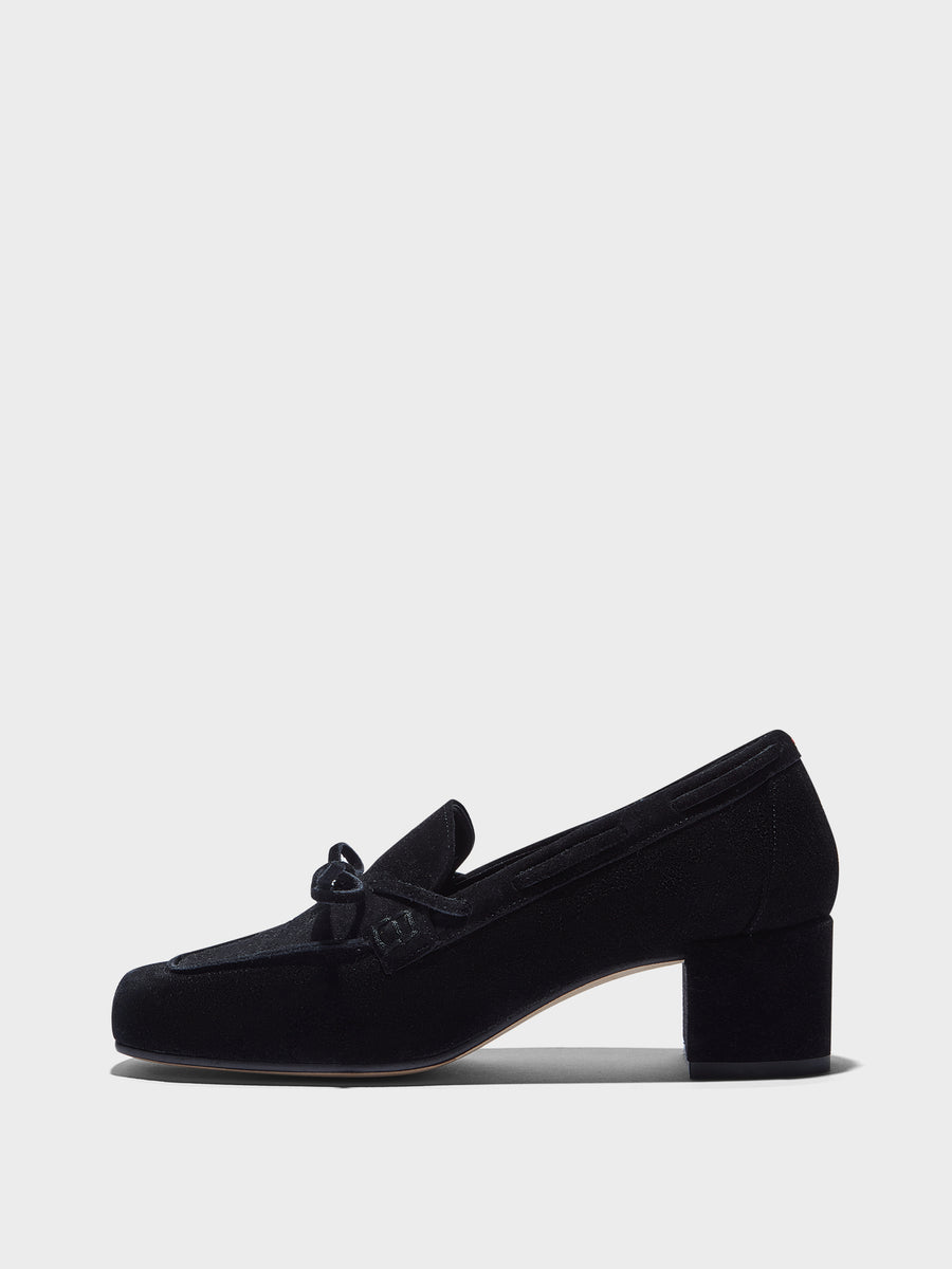 Aeyde | Grenn Leather Pumps for Women | Black Suede | Square Toe | Low Heel | Side View