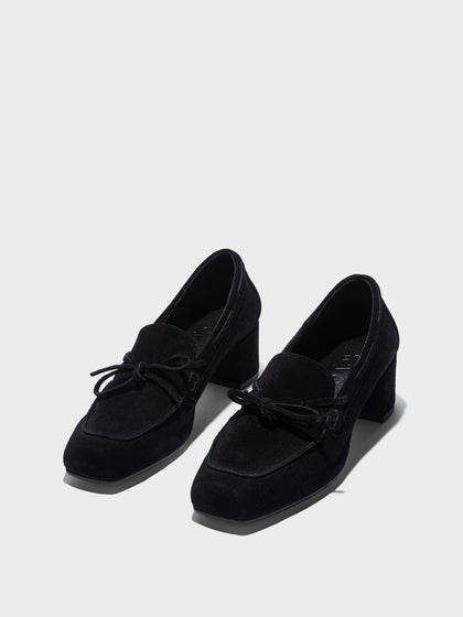Aeyde | Grenn Leather Pumps for Women | Black Suede | Square Toe | Low Heel | Luxury Materials | Handmade in Italy