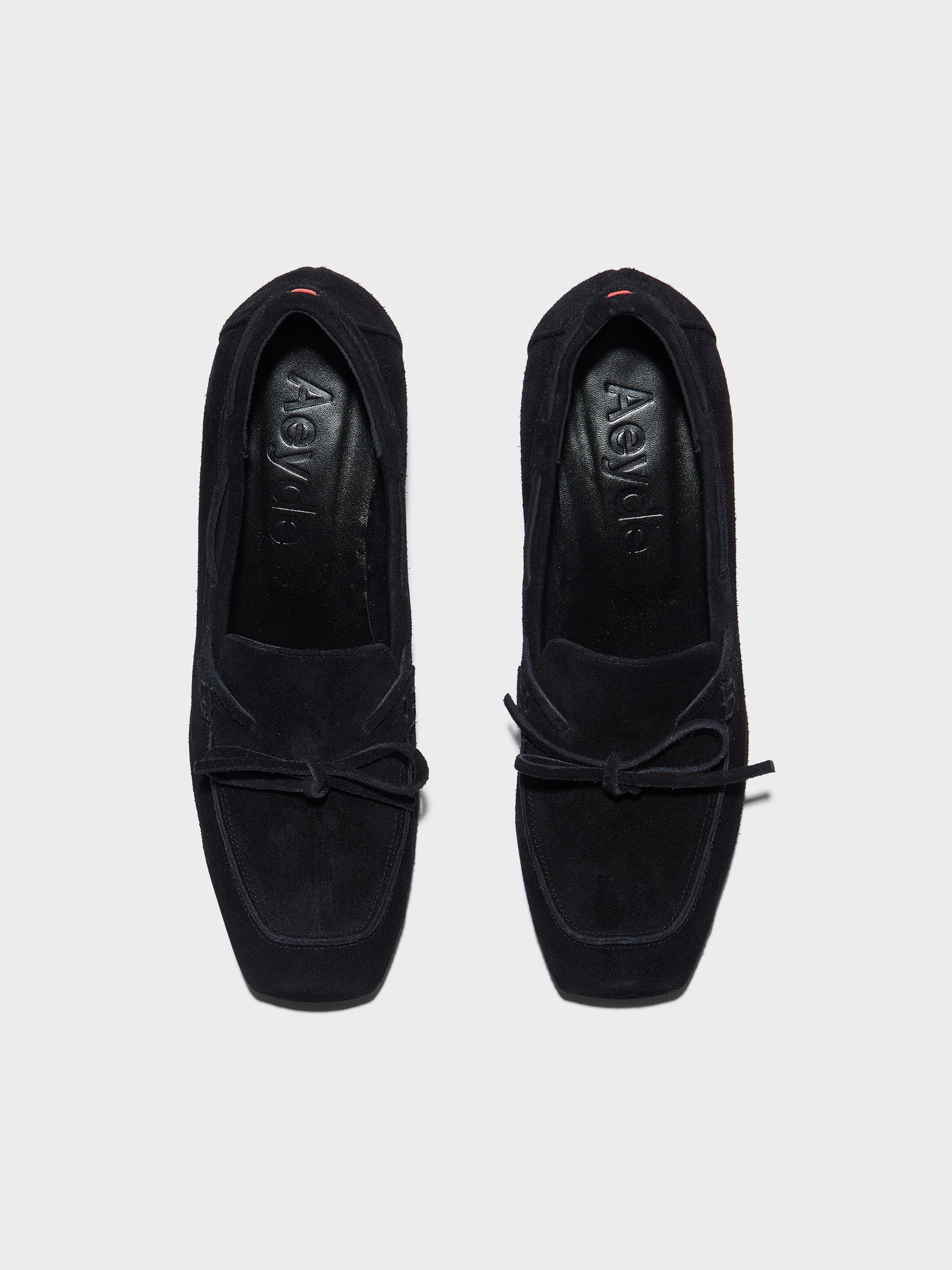 Aeyde | Grenn Leather Pumps for Women | Black Suede | Square Toe | Low Heel | Front View