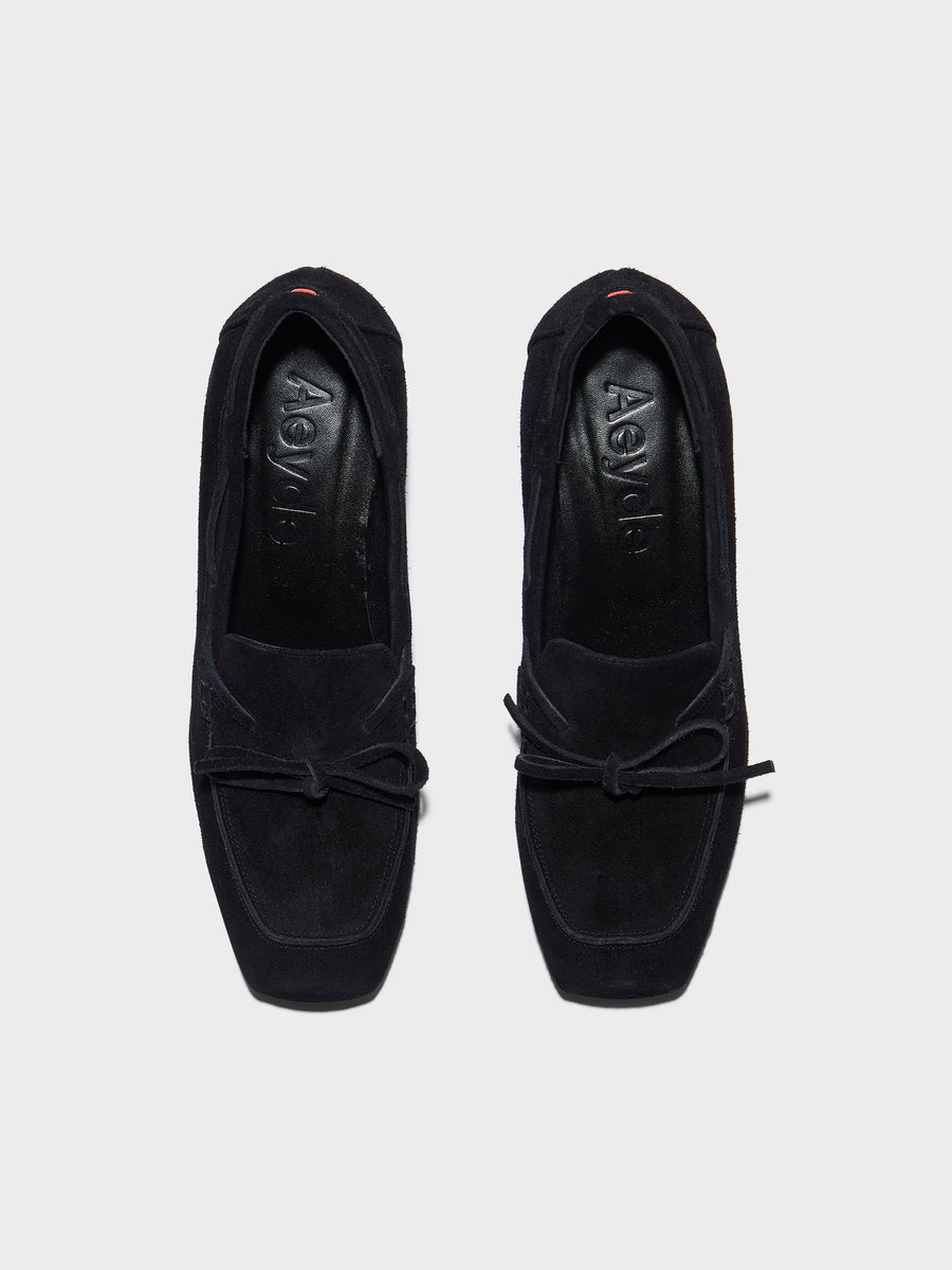 Aeyde | Grenn Leather Pumps for Women | Black Suede | Square Toe | Low Heel | Front View