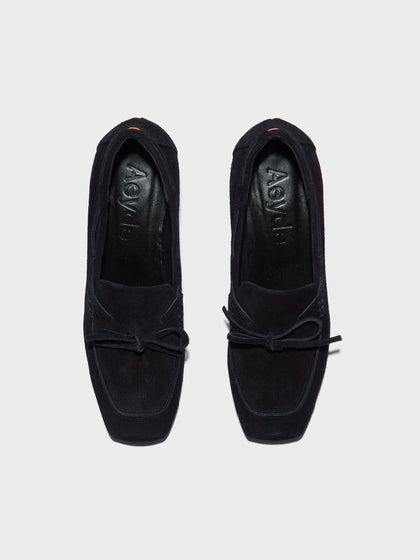 Aeyde | Grenn Leather Pumps for Women | Black Suede | Square Toe | Low Heel | Front View