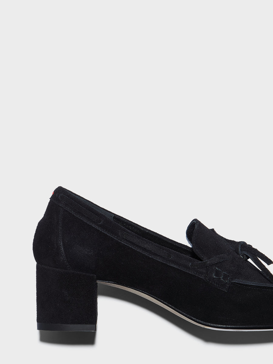 Aeyde | Grenn Leather Pumps for Women | Black Suede | Square Toe | Low Heel | Heel Details