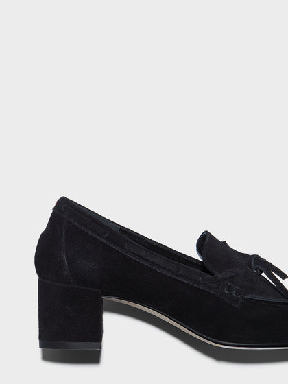 Aeyde | Grenn Leather Pumps for Women | Black Suede | Square Toe | Low Heel | Heel Details