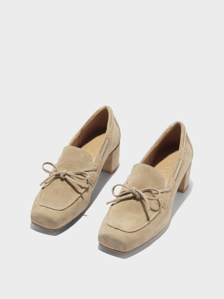 Aeyde | Grenn Leather Pumps for Women | Sand Suede | Square Toe | Low Heel | Luxury Materials | Handmade in Italy