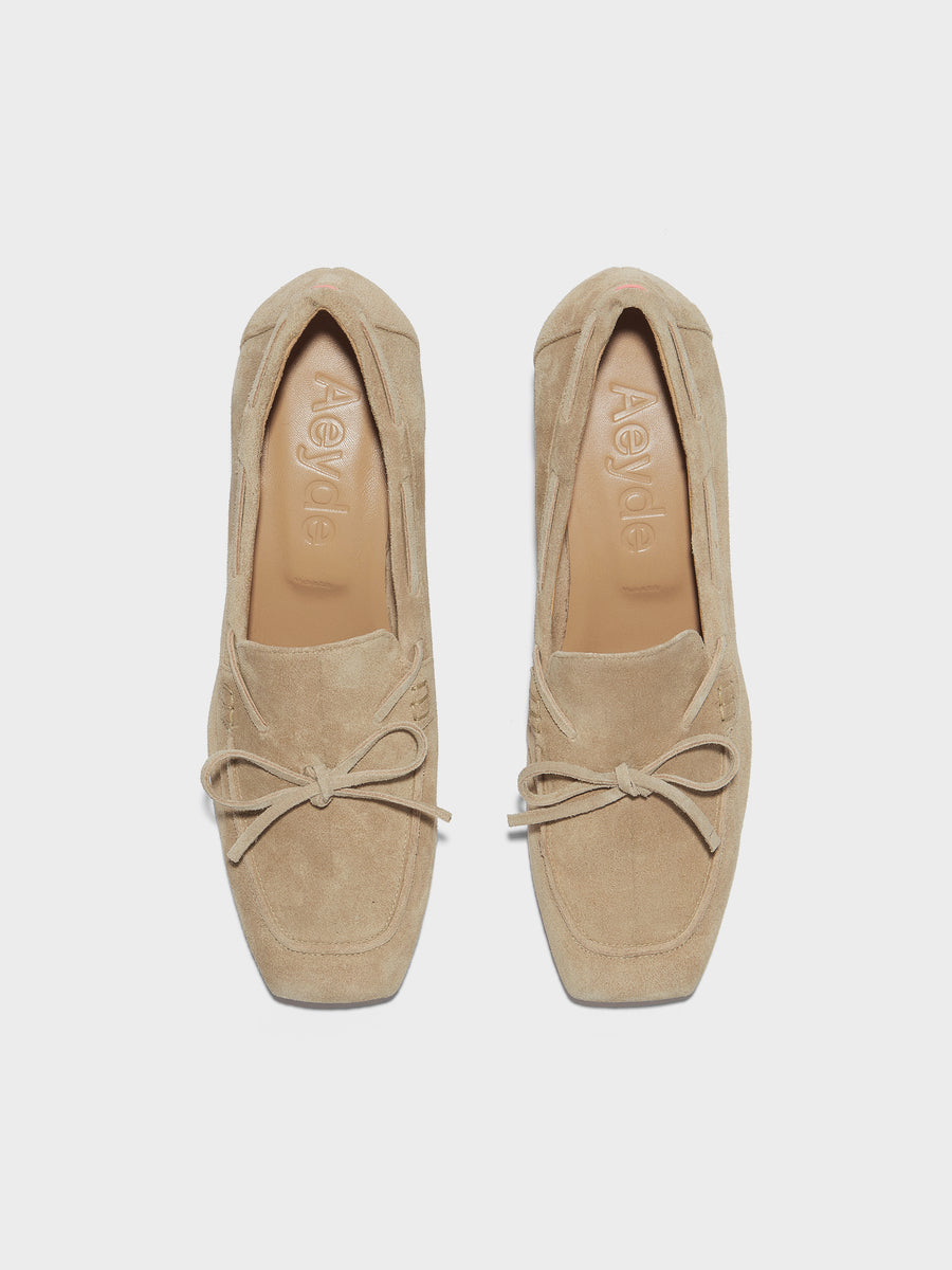 Aeyde | Grenn Leather Pumps for Women | Sand Suede | Square Toe | Low Heel | Front View