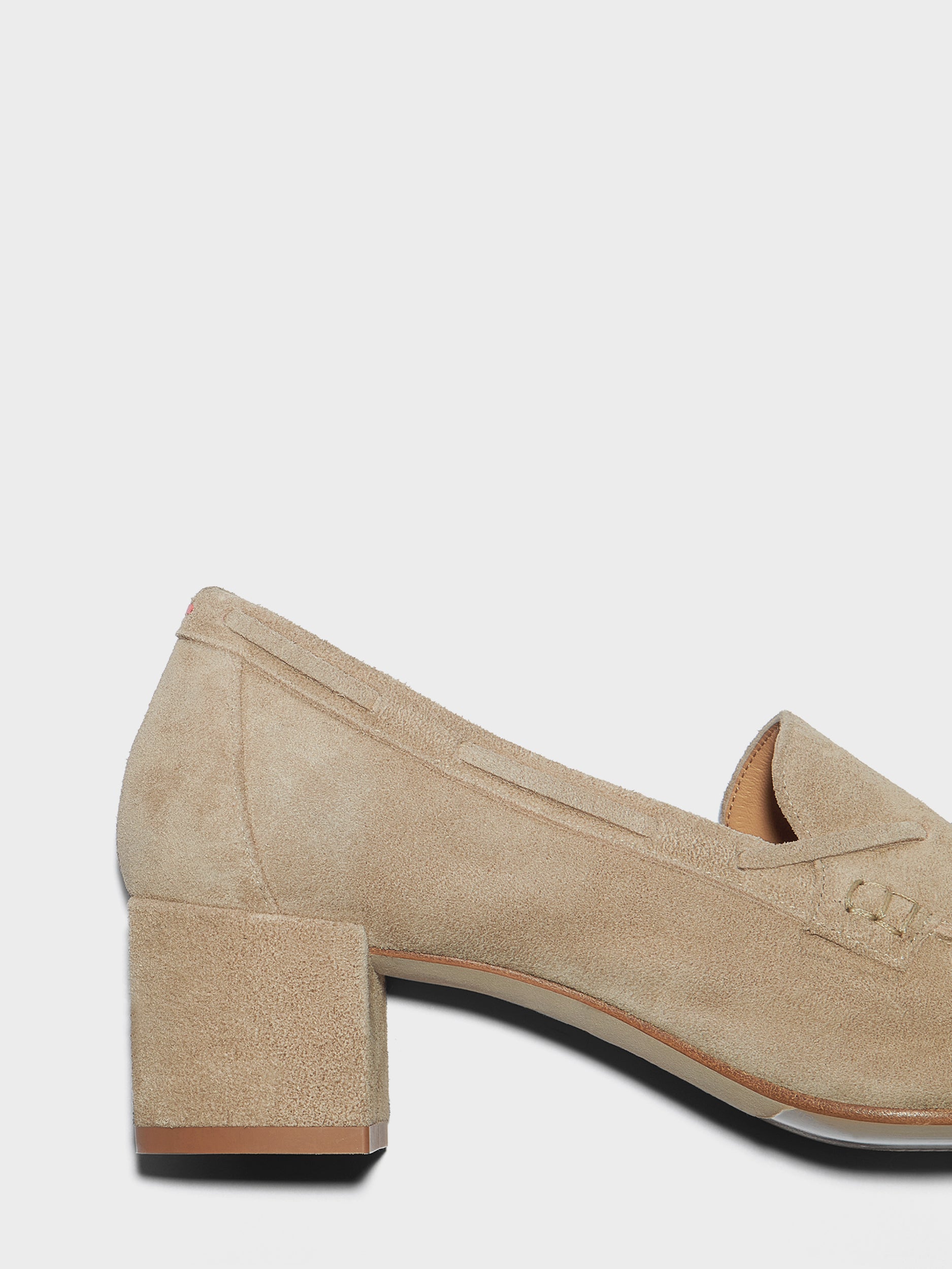 Aeyde | Grenn Leather Pumps, Loafers for Women | Sand Suede | Square Toe | Low Heel | Heel Details