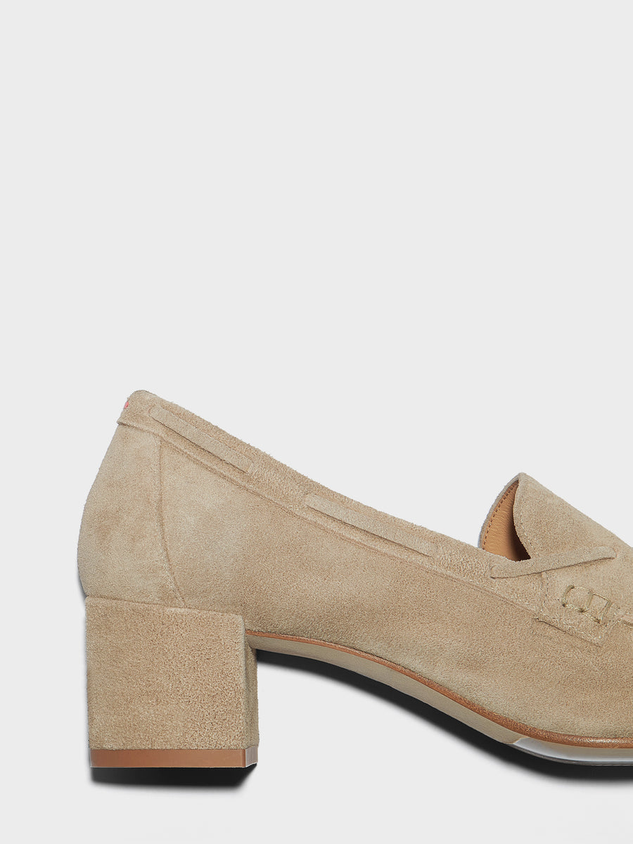 Aeyde | Grenn Leather Pumps for Women | Sand Suede | Square Toe | Low Heel | Heel Details