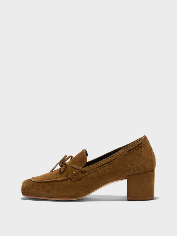 Aeyde | Grenn Leather Pumps for Women | Tobacco Suede | Square Toe | Low Heel | Side View