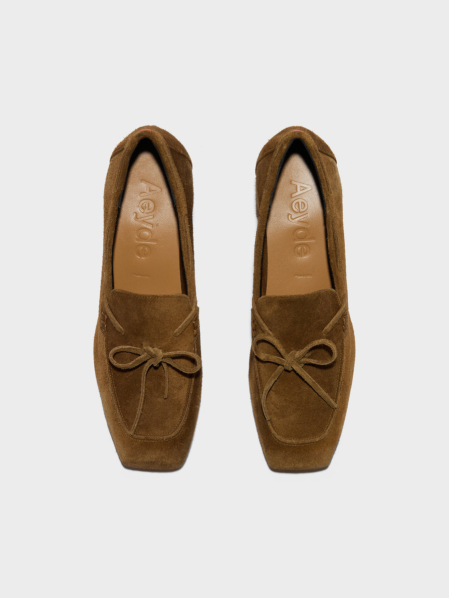 Aeyde | Grenn Leather Pumps for Women | Tobacco Suede | Square Toe | Low Heel | Front View