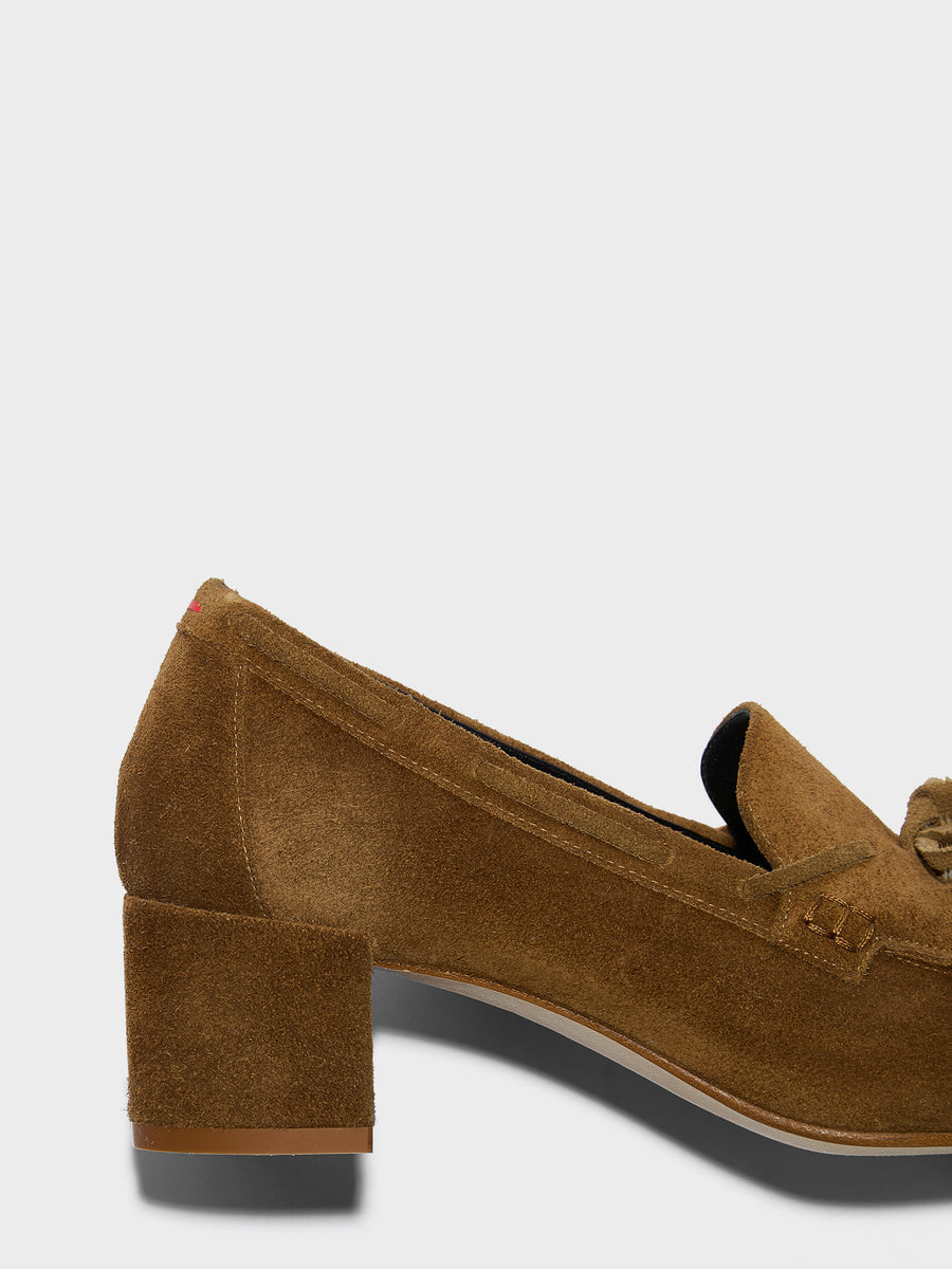 Aeyde | Grenn Leather Pumps for Women | Tobacco Suede | Square Toe | Low Heel | Heel Details