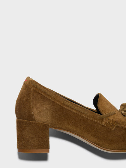 Aeyde | Grenn Leather Pumps for Women | Tobacco Suede | Square Toe | Low Heel | Heel Details