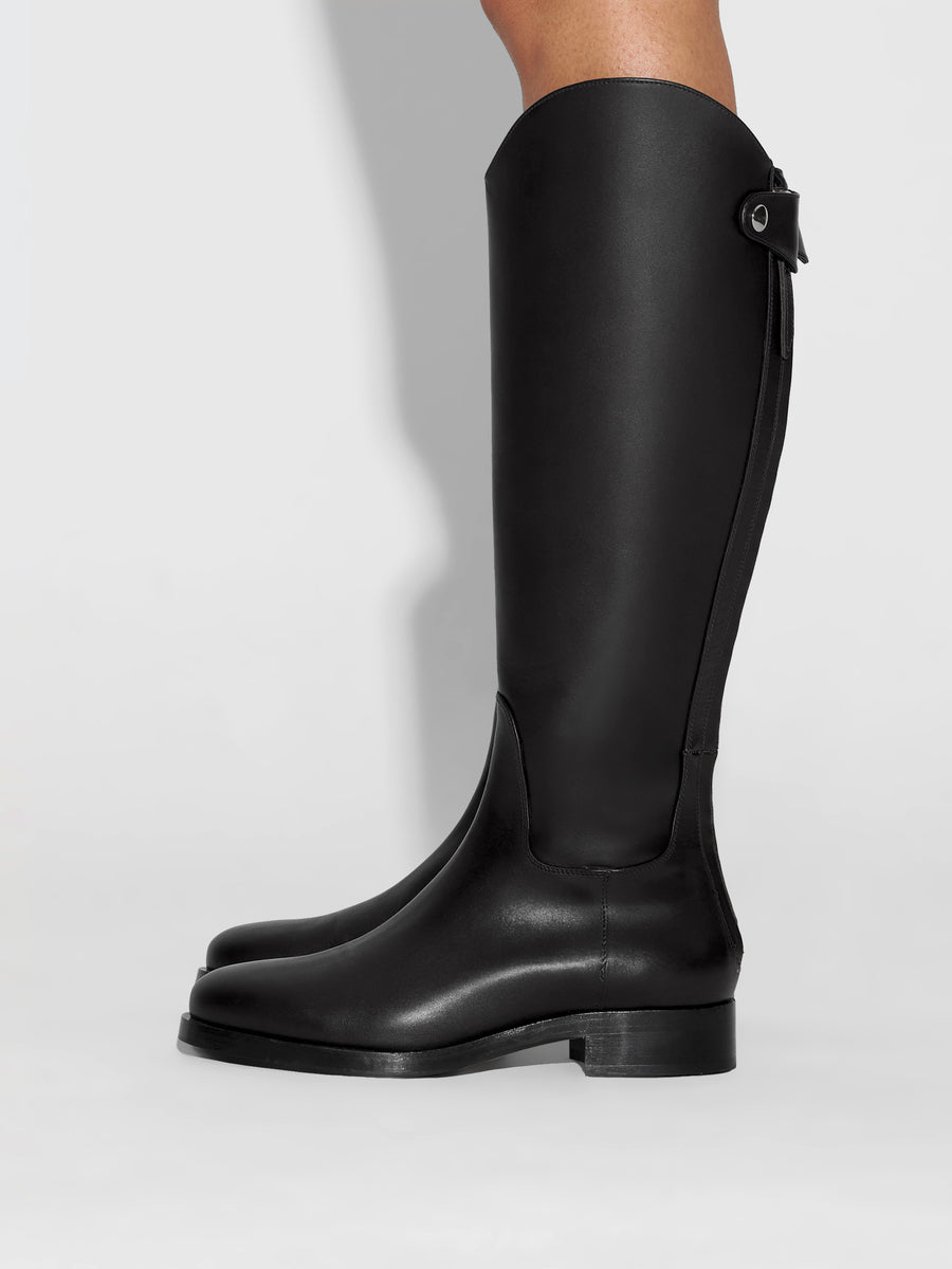 Aeyde | Hector Leather Knee High Boots for Women | Black Calf | Round Toe | Flat Heel | How to Style