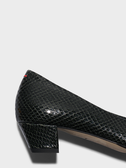 Aeyde | Helia Low-Cut Pumps Leather Pumps for Women | Moss Mini snake | Round Toe | Low Heel | Heel Details