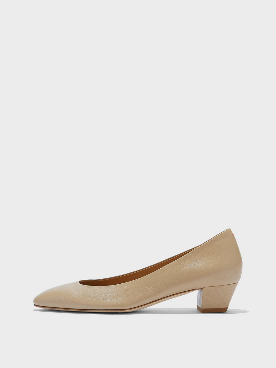 Aeyde | Helia Leather Pumps for Women | Sand Nappa |  | Low Heel | Side View