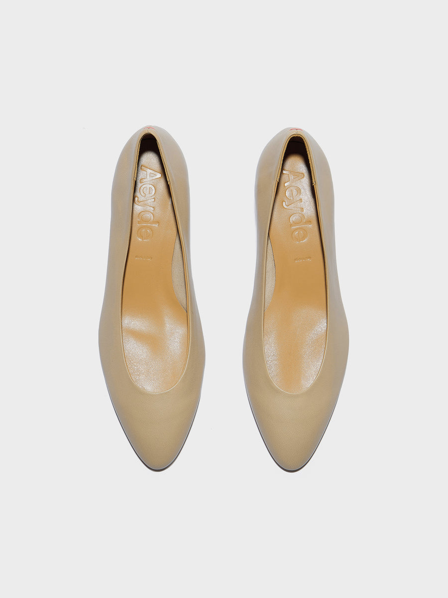Aeyde | Helia Leather Pumps for Women | Sand Nappa |  | Low Heel | Front View