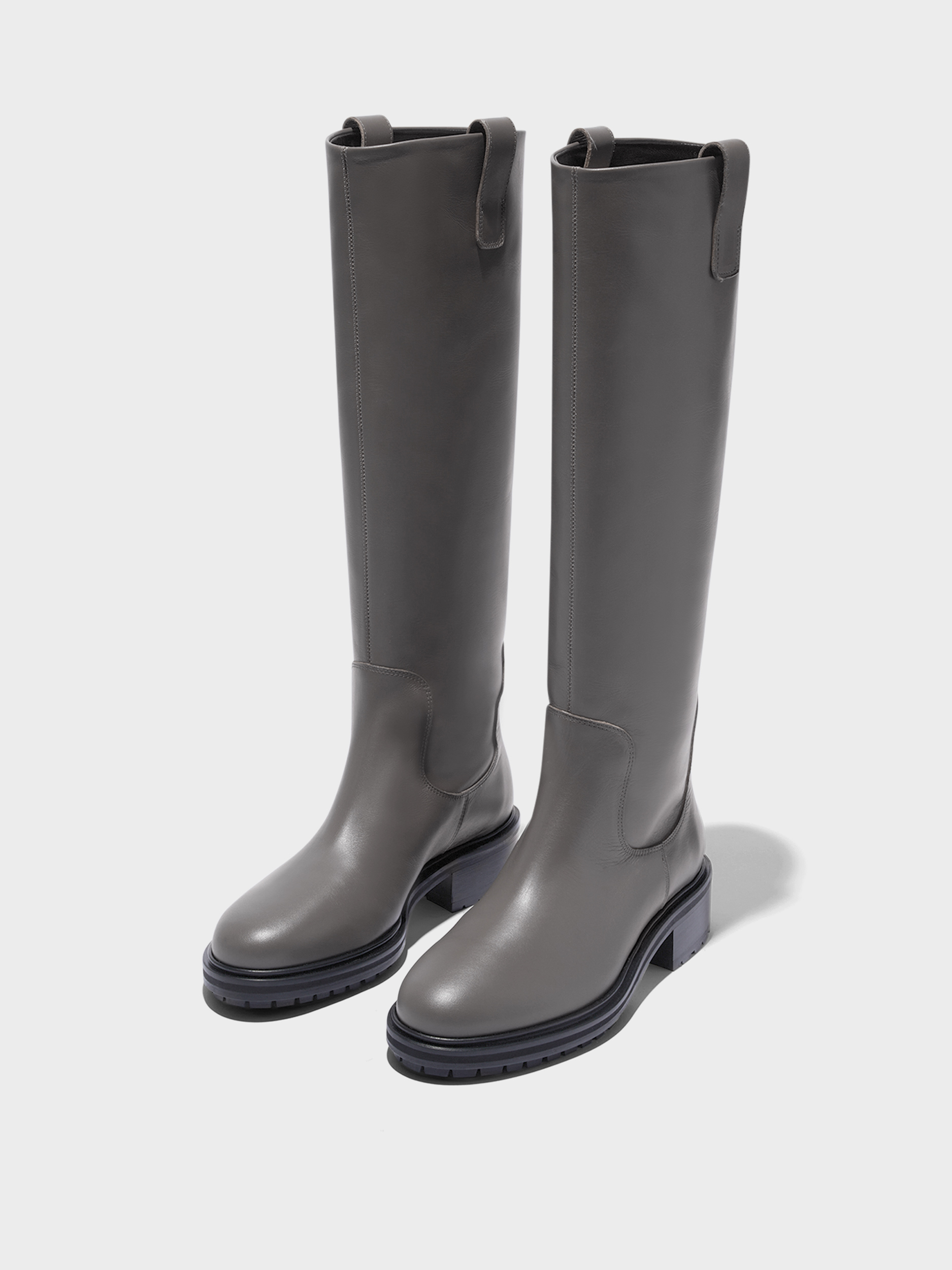Aeyde | Henry Knee-High Boots Leather Knee High Boots for Women | Taupe Calf | Round Toe | Low Heel | Luxury Materials | Handmade in Italy