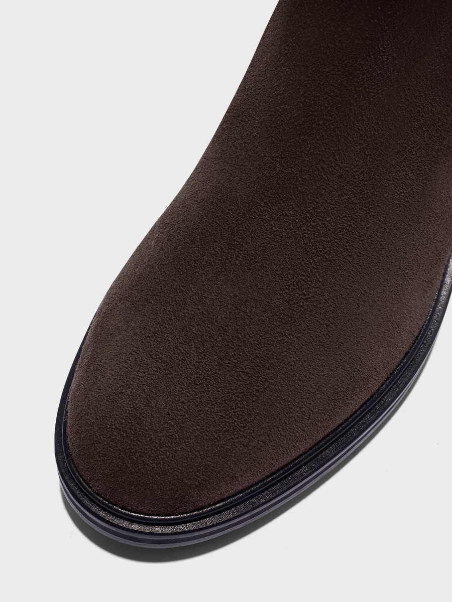 Aeyde | Henry Knee-High Boots Leather Knee High Boots for Women | Moka Suede | Round Toe | Low Heel | Heel Details