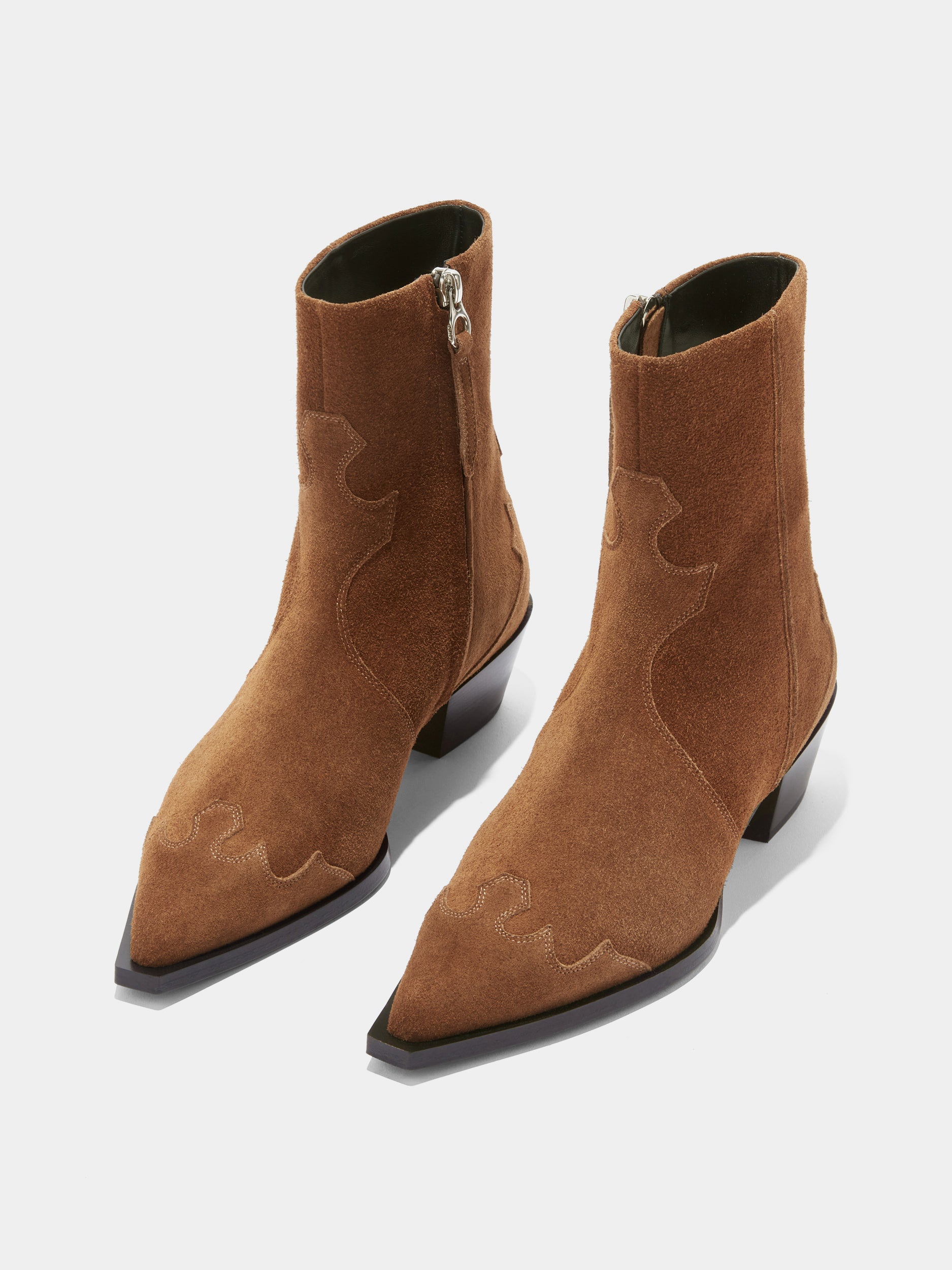 Aeyde | Hester Leather Ankle Boots for Women | Tobacco Suede | Pointed Toe | Low Heel | Luxury Materials | Handmade in Italy