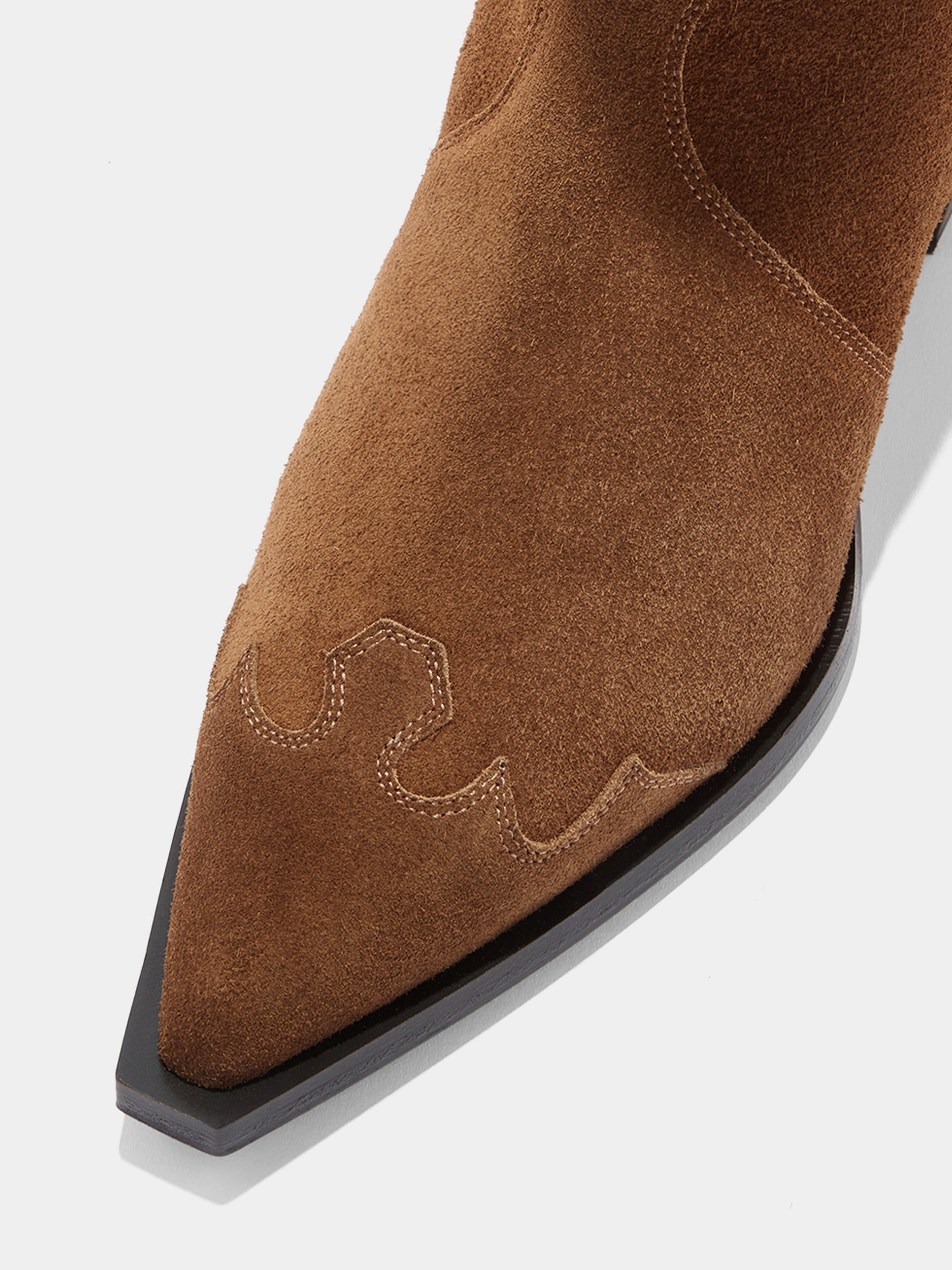 Aeyde | Hester Leather Ankle Boots for Women | Tobacco Suede | Pointed Toe | Low Heel | Heel Details