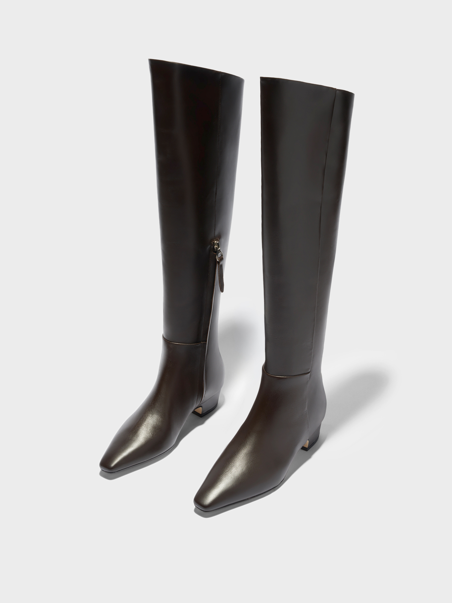 Aeyde | Ilaria Knee-High Boots Leather Knee High Boots for Women | Moka Calf | Square Toe | Low Heel | Luxury Materials | Handmade in Italy