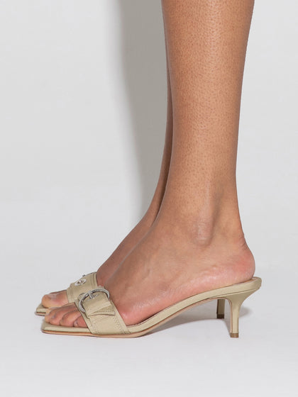 Aeyde | Ilvy Leather Heeled Sandals for Women | Grosgrain Latte | Square Toe | Mid Heel | How to Style