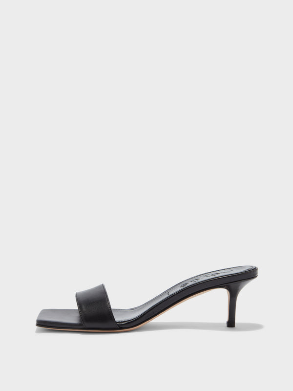 Aeyde | Ilvy Leather Heeled Sandals for Women | Black Nappa | Square Toe | Mid Heel | Side View [x=50,y=85]