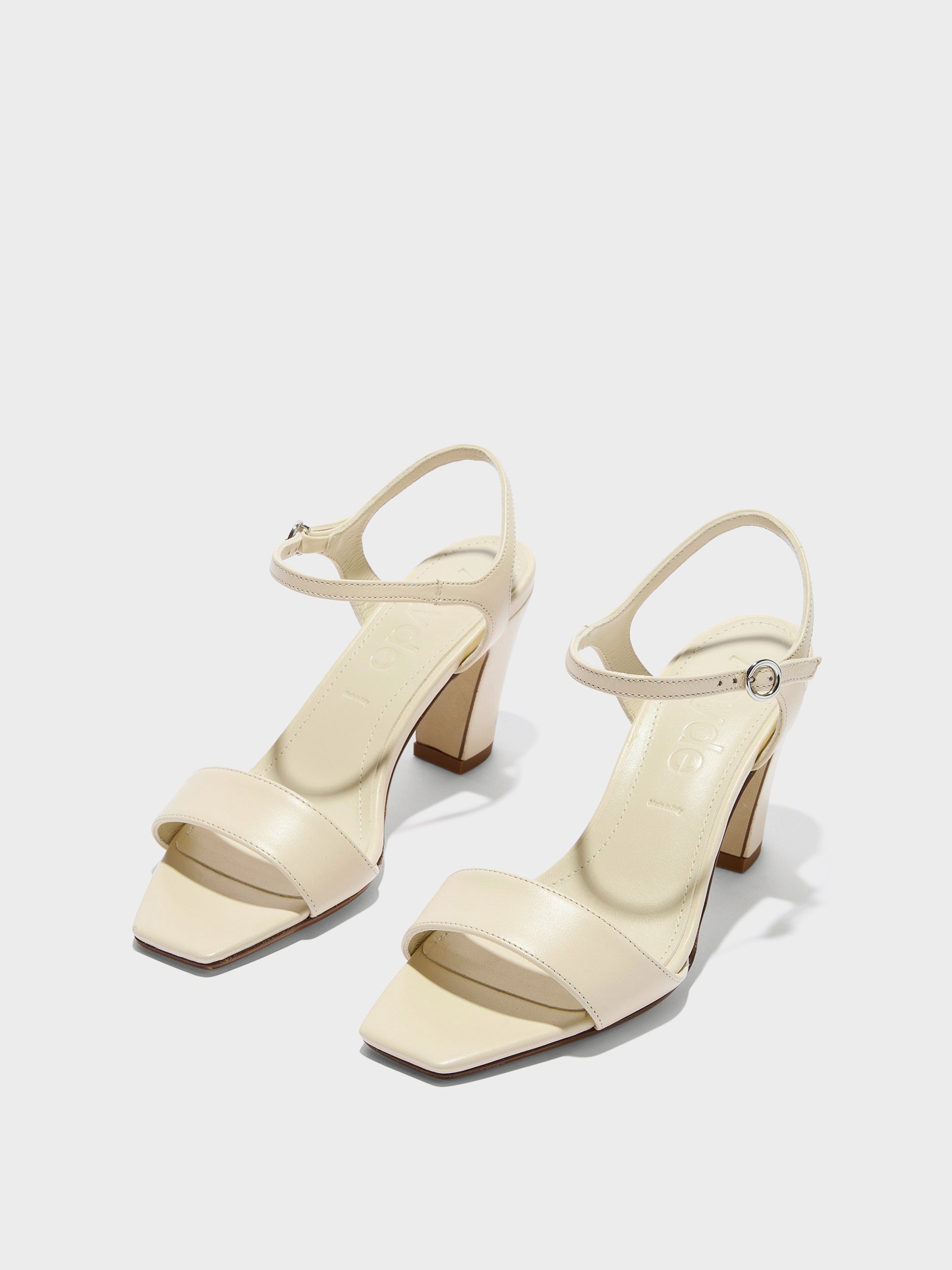 Aeyde | Imogen Leather Heeled Sandals for Women | Creamy Nappa | Square Toe | High Heel | Luxury Materials | Handmade in Italy