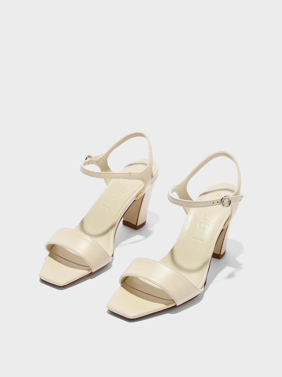 Aeyde | Imogen Leather Heeled Sandals for Women | Creamy Nappa | Square Toe | High Heel | Luxury Materials | Handmade in Italy