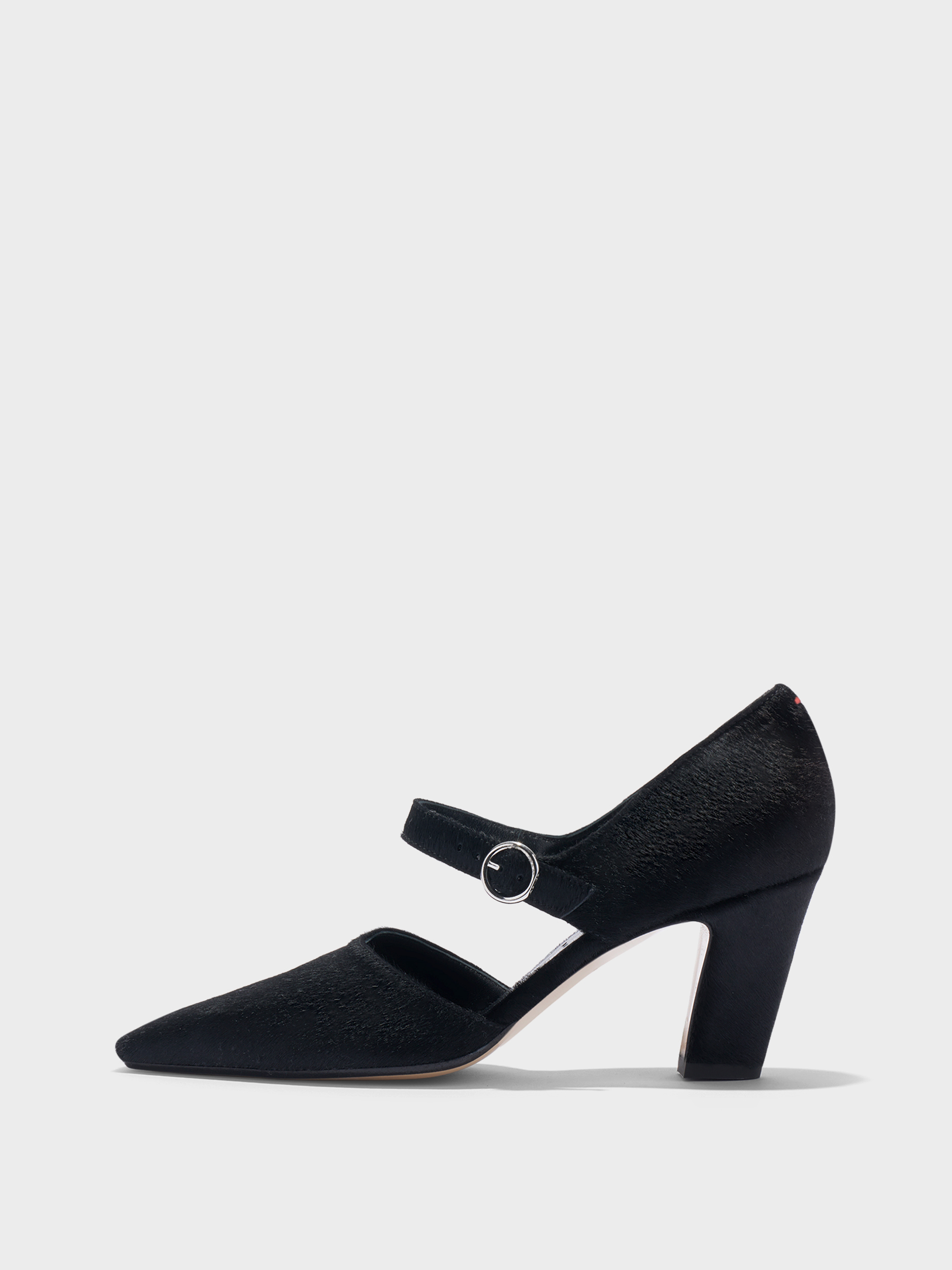 Aeyde | Isidora Pony Hair Pumps Leather Pumps for Women | Black Ponyhair | Square Toe | High Heel | Side View