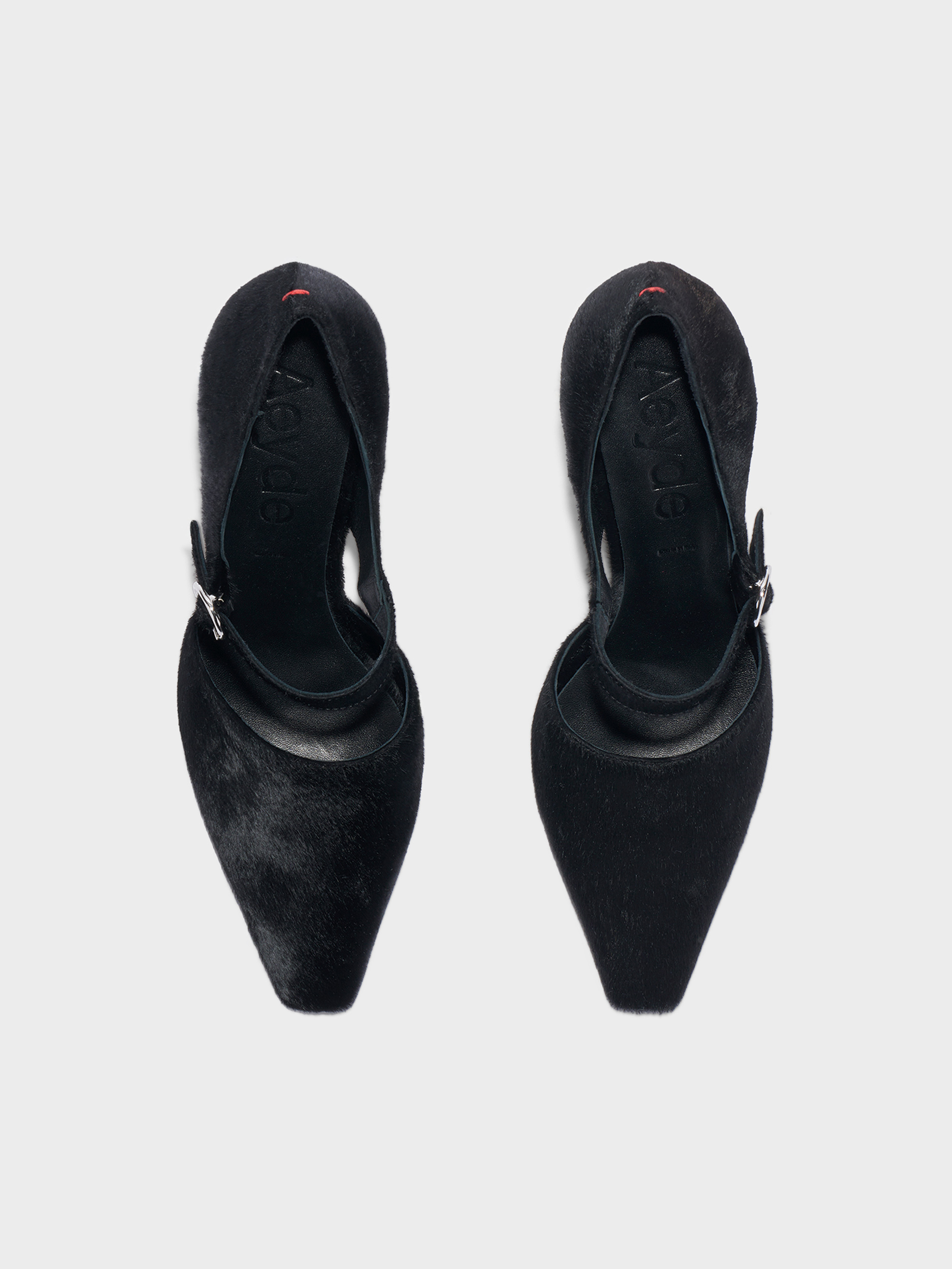 Aeyde | Isidora Pony Hair Pumps Leather Pumps for Women | Black Ponyhair | Square Toe | High Heel | Heel Details