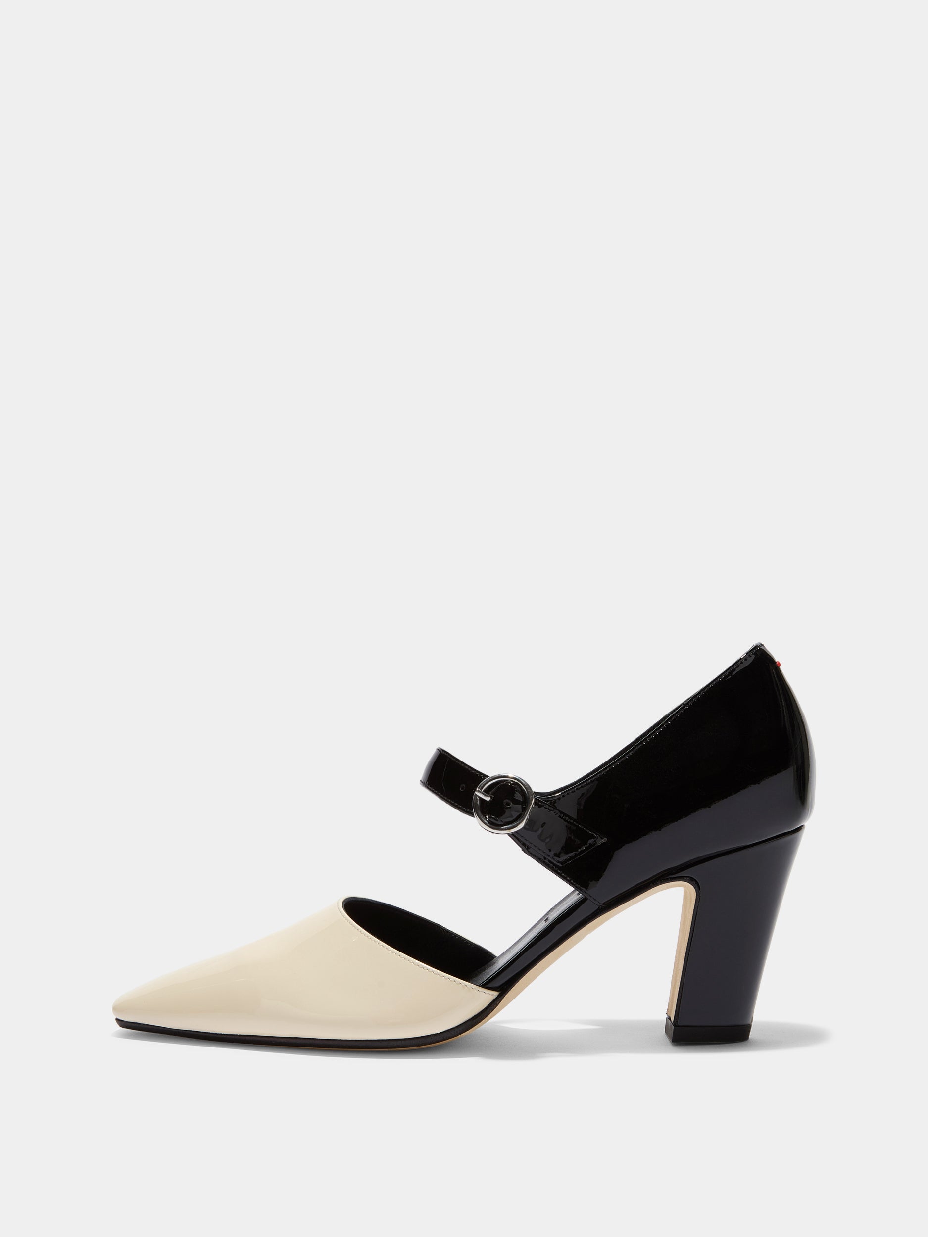 Aeyde | Isidora Leather Pumps for Women | Black/Creamy Patent | Square Toe | High Heel | Side View