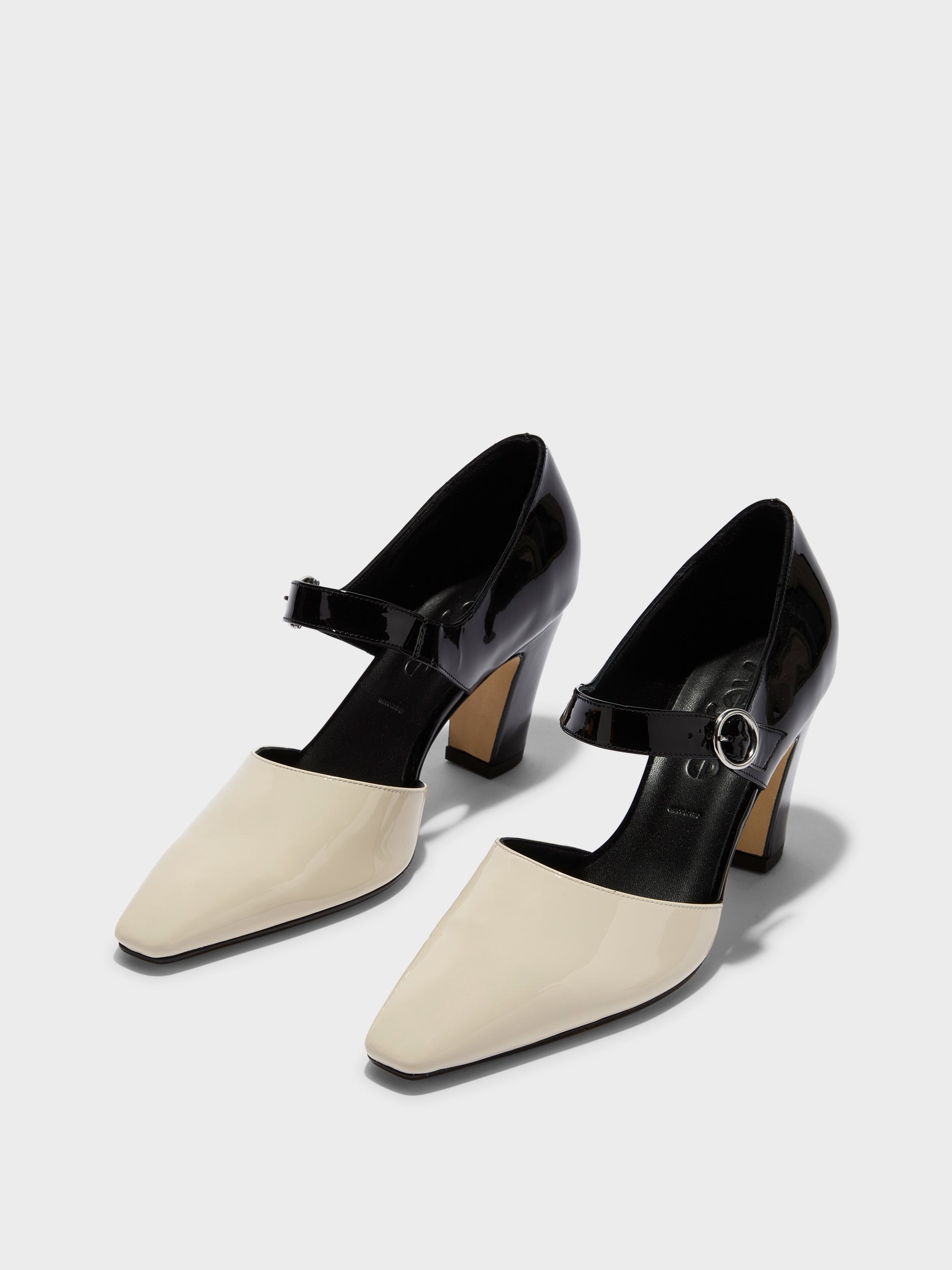 Aeyde | Isidora Leather Pumps for Women | Black/Creamy Patent | Square Toe | High Heel | Luxury Materials | Handmade in Italy