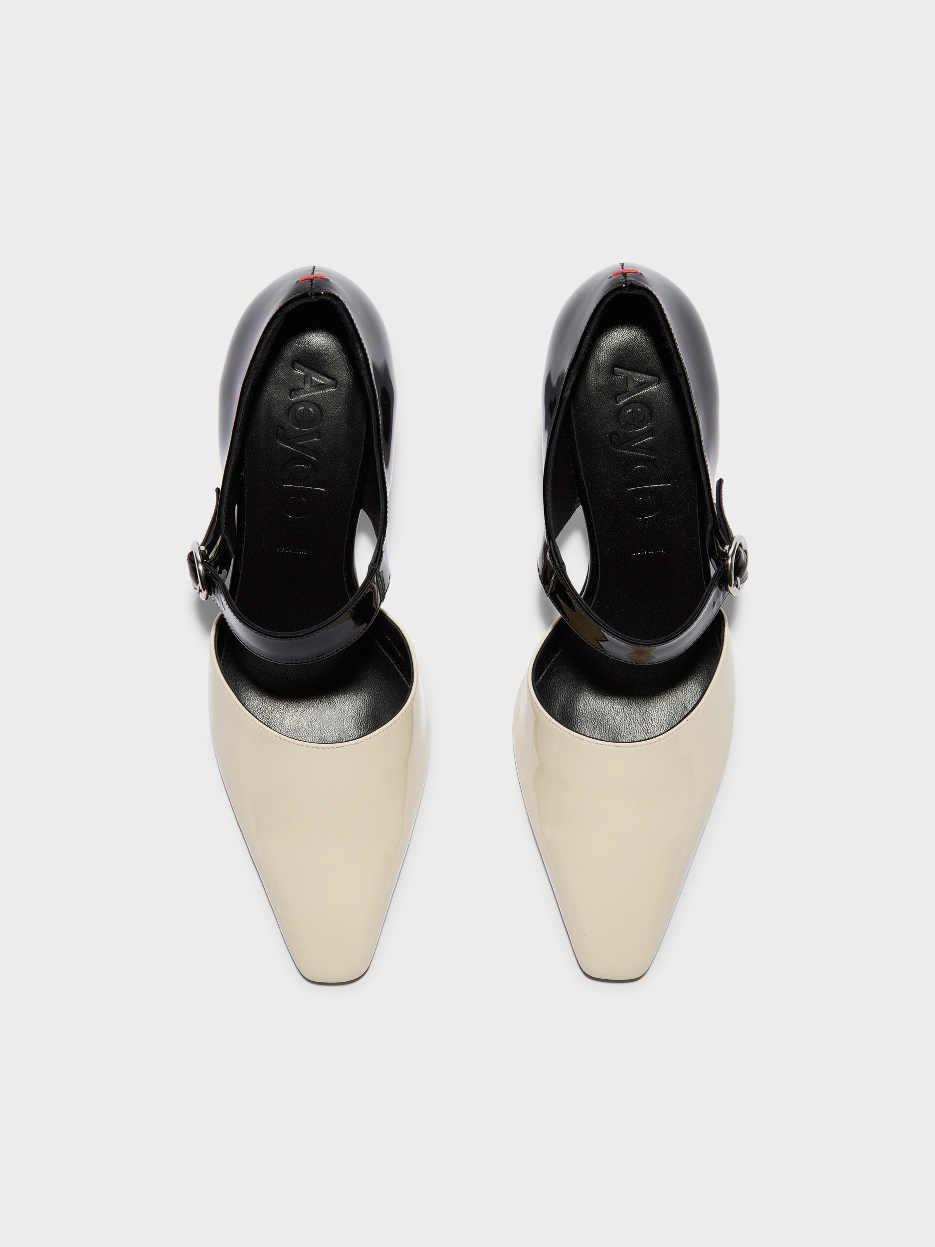 Aeyde | Isidora Leather Pumps for Women | Black/Creamy Patent | Square Toe | High Heel | Front View