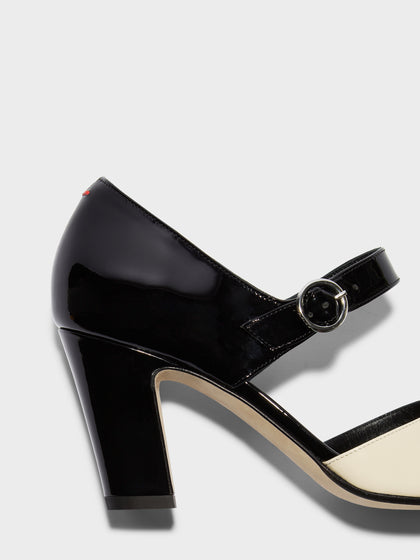 Aeyde | Isidora Leather Pumps for Women | Black/Creamy Patent | Square Toe | High Heel | Heel Details