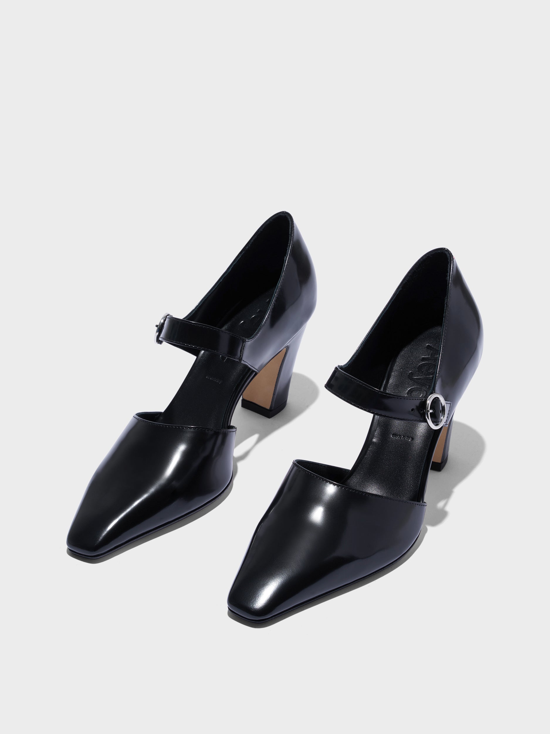 Aeyde | Isidora Mary-Jane Pumps Leather Pumps for Women | Black Polido | Square Toe | High Heel | Luxury Materials | Handmade in Italy