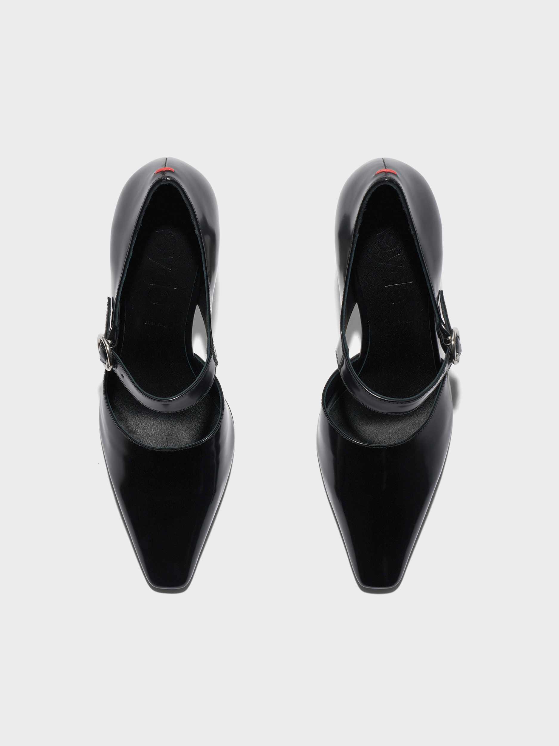 Aeyde | Isidora Mary-Jane Pumps Leather Pumps for Women | Black Polido | Square Toe | High Heel | Front View