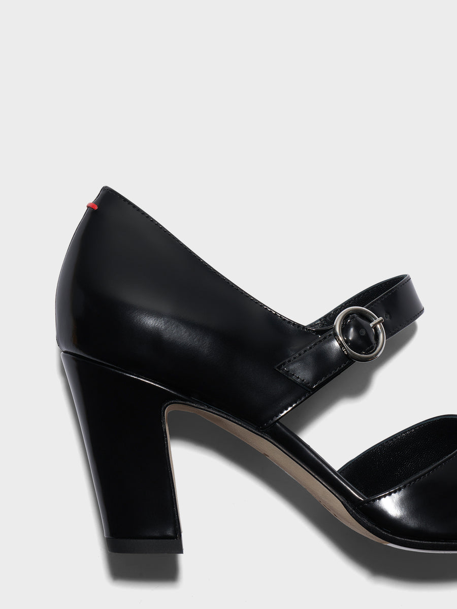 Aeyde | Isidora Mary-Jane Pumps Leather Pumps for Women | Black Polido | Square Toe | High Heel | Heel Details