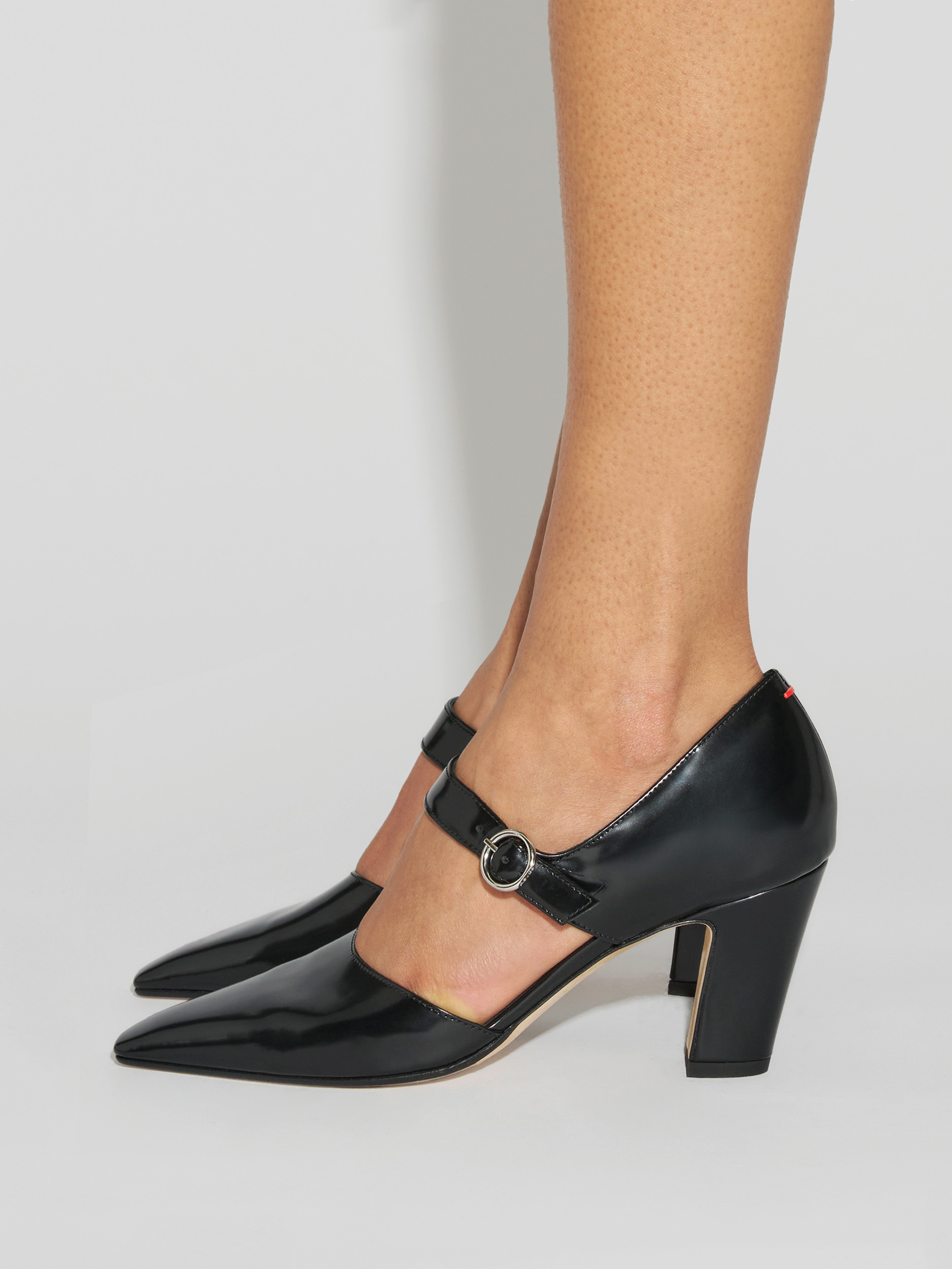 Aeyde | Isidora Mary-Jane Pumps Leather Pumps for Women | Black Polido | Square Toe | High Heel | How to Style