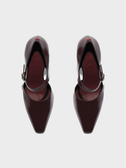 Aeyde | Isidora Mary-Jane Pumps Leather Pumps for Women | Port Polido | Square Toe | High Heel | Front View