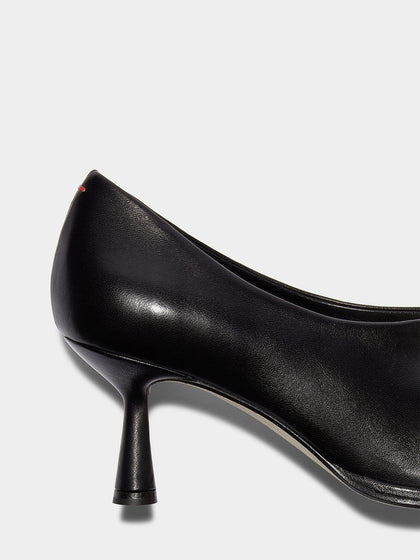 Aeyde | Izzy Leather Pumps Leather Pumps for Women | Black Nappa | Round Toe | Mid Heel | Heel Details