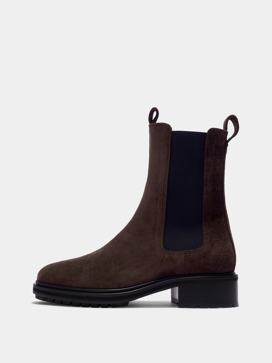 Aeyde | Jack Leather Ankle Boots Leather Ankle Boots for Women | Moka Suede | Round Toe | Low Heel | Side View