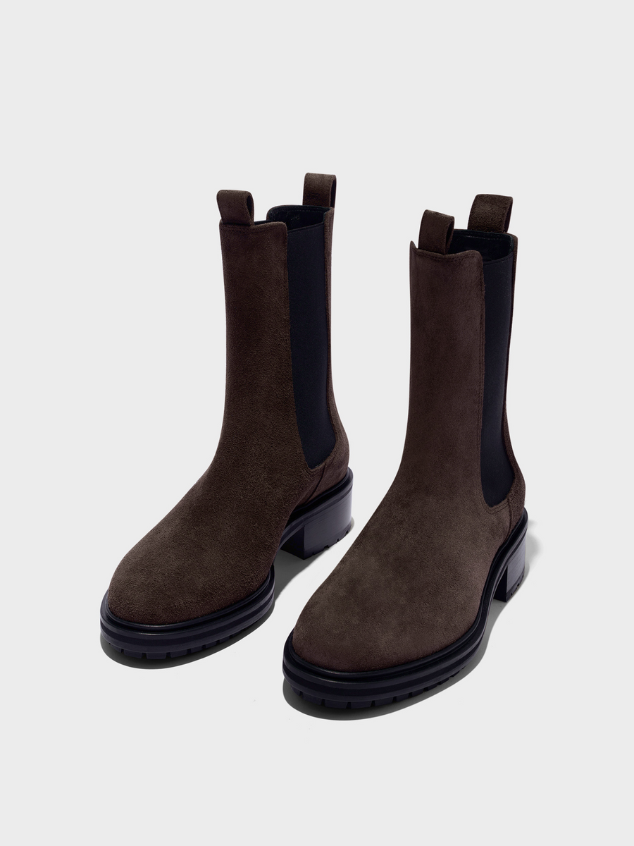 Aeyde | Jack Leather Ankle Boots Leather Ankle Boots for Women | Moka Suede | Round Toe | Low Heel | Luxury Materials | Handmade in Italy