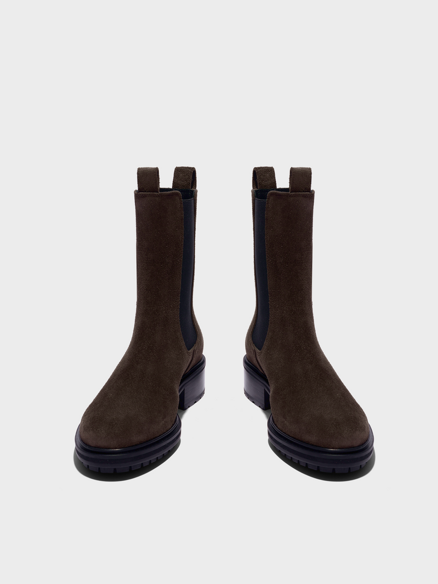 Aeyde | Jack Leather Ankle Boots Leather Ankle Boots for Women | Moka Suede | Round Toe | Low Heel | Front View