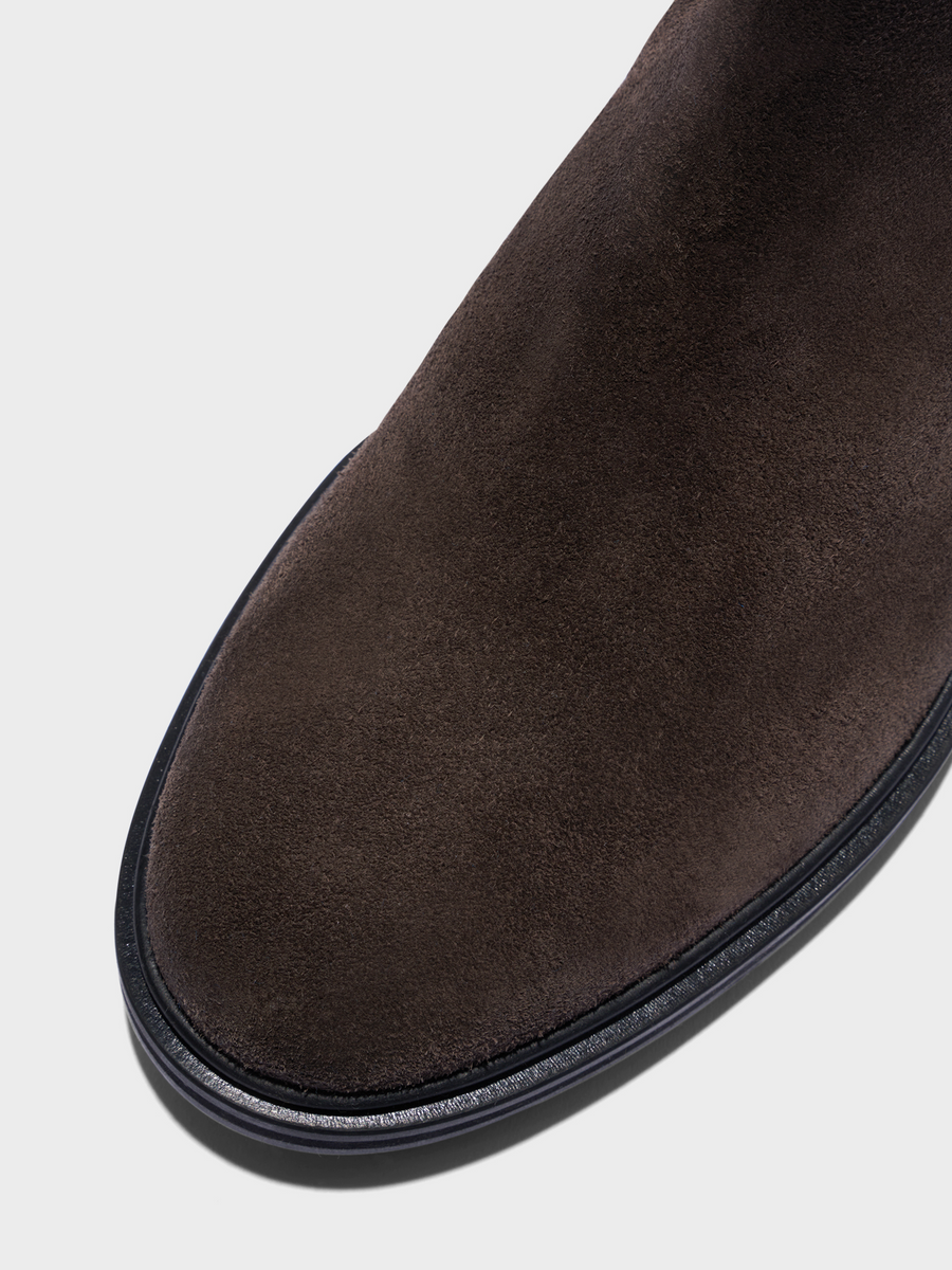 Aeyde | Jack Leather Ankle Boots Leather Ankle Boots for Women | Moka Suede | Round Toe | Low Heel | Heel Details