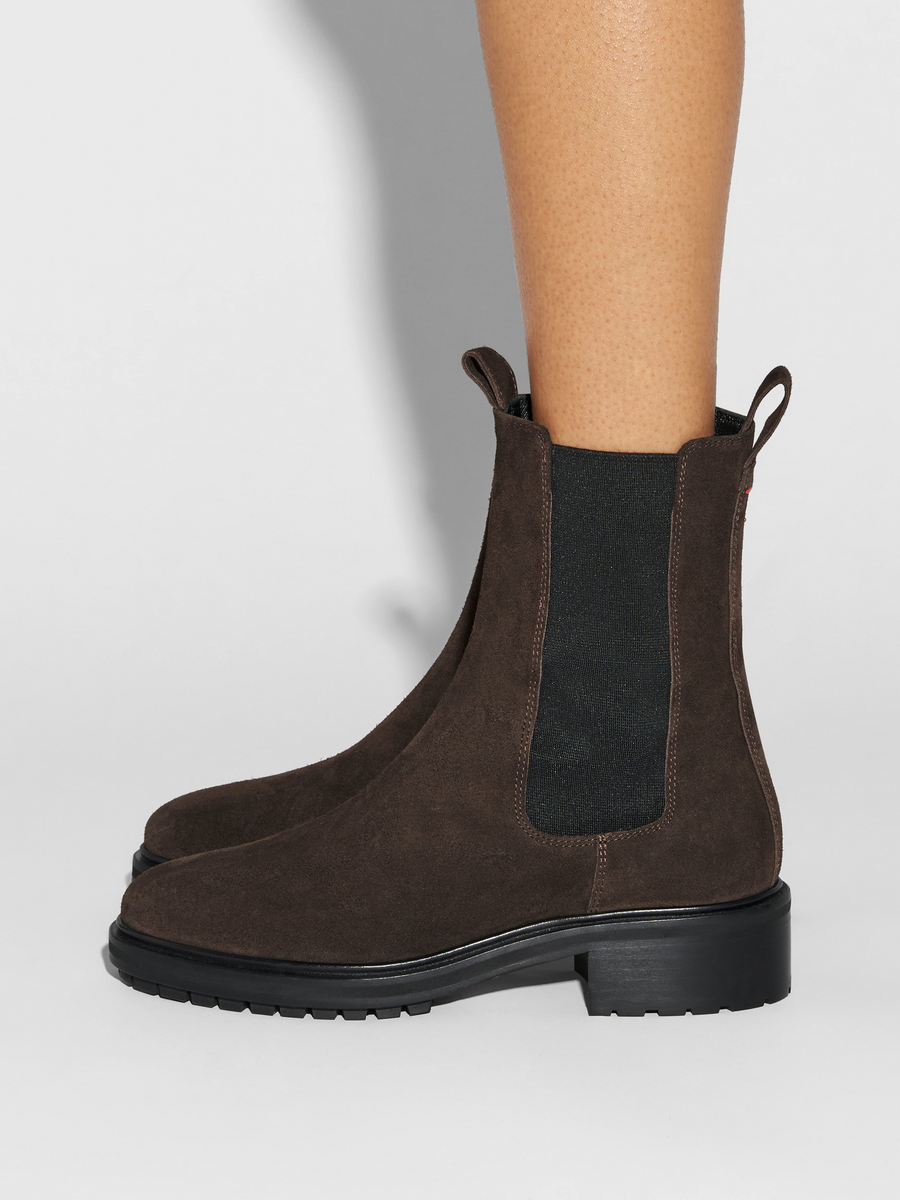 Aeyde | Jack Leather Ankle Boots Leather Ankle Boots for Women | Moka Suede | Round Toe | Low Heel | How to Style